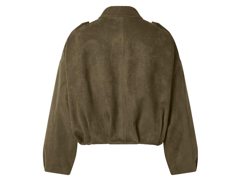 Damen Khaki Wildleder Bomberjacke, Rückansicht.