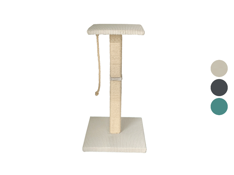 Beige Sisal-Katzenbaum mit Plattform.