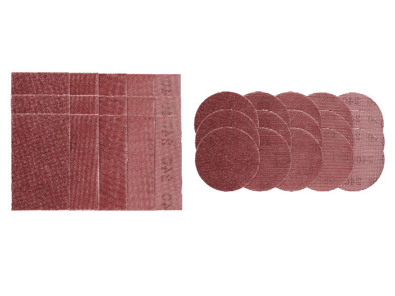 PARKSIDE PERFORMANCE® Schleifgitter-Set mit rechteckigen und runden Schleifgittern.