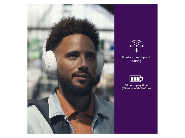 PHILIPS Noise Cancelling Kopfhörer Bluetooth Over-Ear mit »TAH8506WT« Headset
