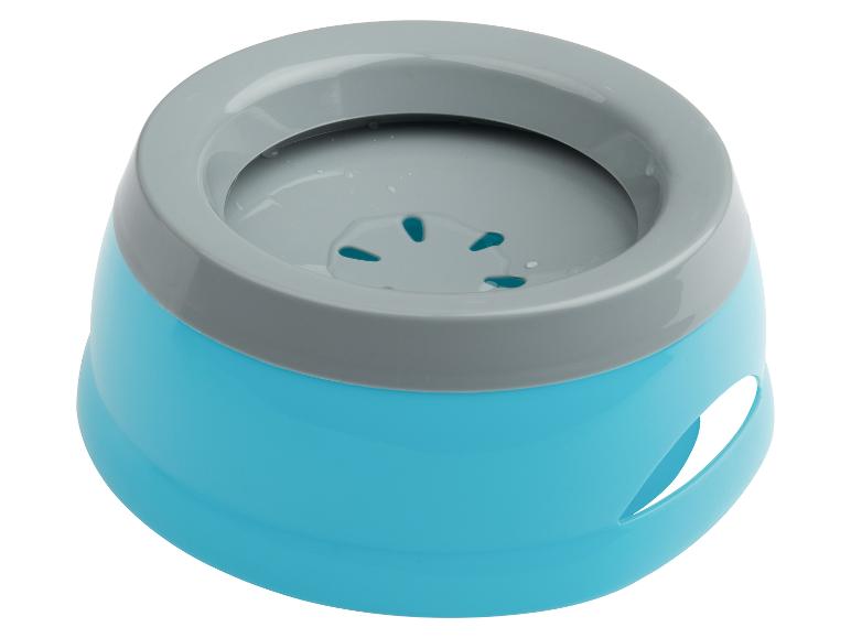 Futter- und Trinknapf für Haustiere, blau und grau.