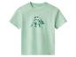 Grünes Kurzarm-T-Shirt mit grünem Triceratops-Dinosaurier und „ROAR“-Schriftzug.