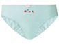 Hellblaue Unterhose mit Fruchtmuster und 'Cutie'-Aufdruck.