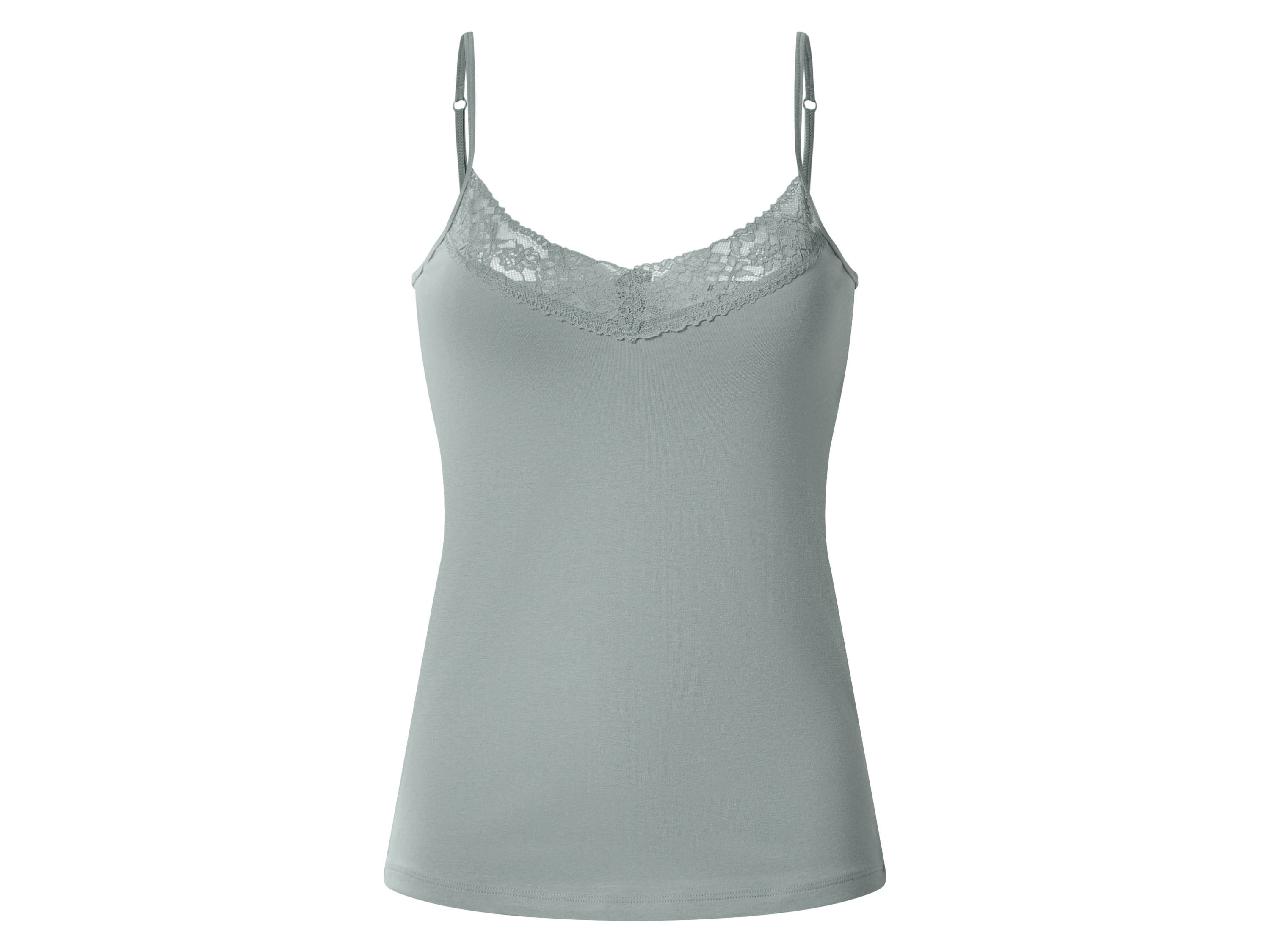 Thumbnail - esmara® Damen Spaghettiträgerhemd mit Spitze, 3 Stück (grün/blau/grau, XL(48/50))