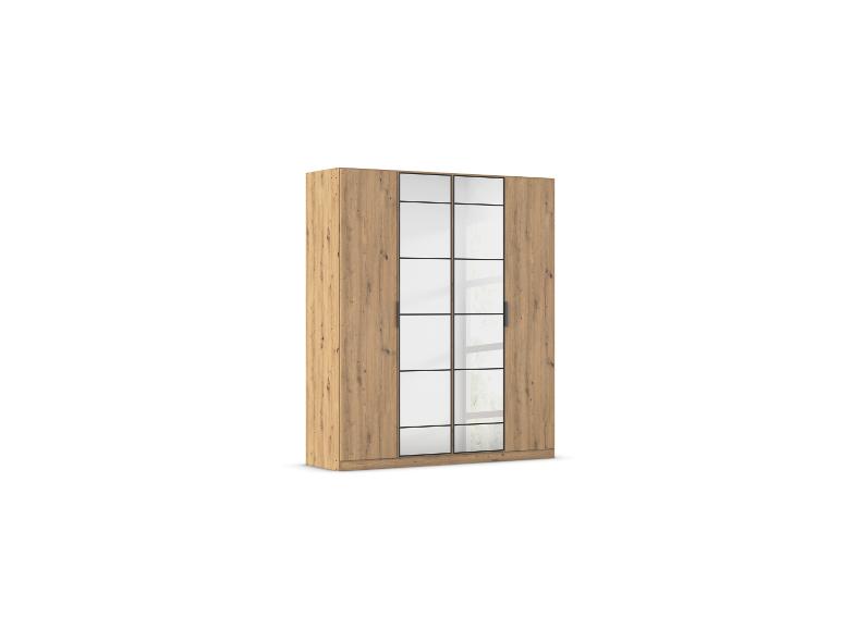 Holzkleiderschrank mit Spiegeltüren und schwarzen Rahmen