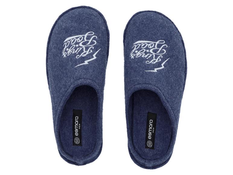 Esmara blaue Filzpantoffeln mit Aufdruck.