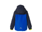 Kinderjacke in Marineblau und Blau mit Kapuze und reflektierenden Details.