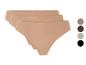 Dreierpack nahtloser Damen-Slips in Nude- und Brauntönen, mit Farbmustern.