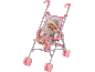 Rosa Puppenbuggy mit einer darin sitzenden Puppe.