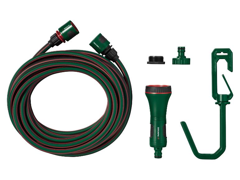 Parkside Gartenschlauch, Anschlüsse und Aufhänger.