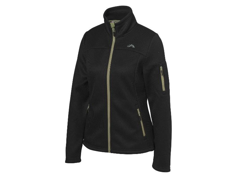 Schwarze Damen-Fleecejacke mit Stehkragen und grünen Reißverschlüssen