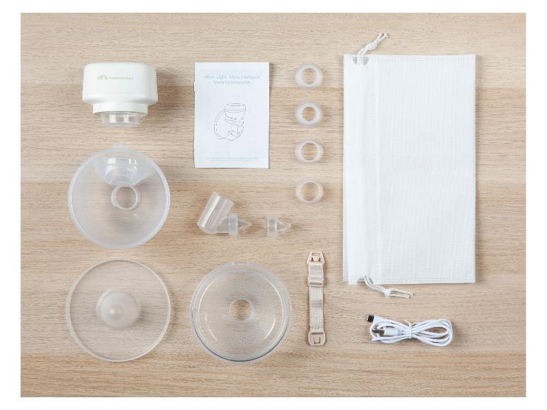 Elektrisches Milchpumpen-Set mit Bedienungsanleitung und Zubehör.