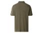 Rückenansicht eines schlichten olivgrünen Herren-Poloshirts mit kurzen Ärmeln und Kragen.