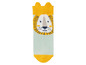 Gelbe Socken mit Löwenmotiv.