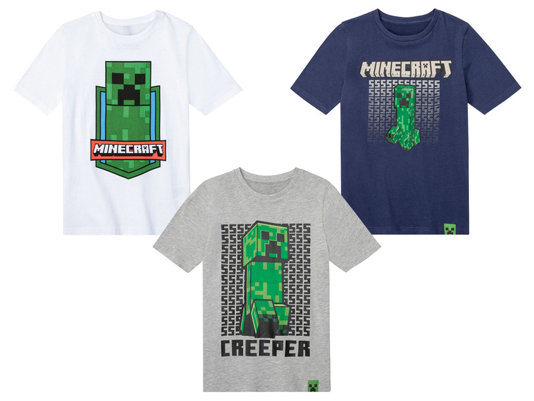 Drei Minecraft T-Shirts mit Creeper-Motiv