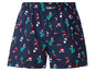 Blaue Boxershorts mit Weihnachtsmotiv von Santa Claus, Kakteen und Palmen.