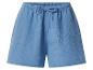 Blaue Damen-Baumwollshorts mit elastischem Bund und Kordelzug.