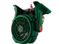 Grün-schwarzer Akku-Ventilator mit roten und gelben Details.