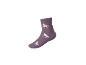 Lila Socke mit weißem und rosa Einhorn-Muster.