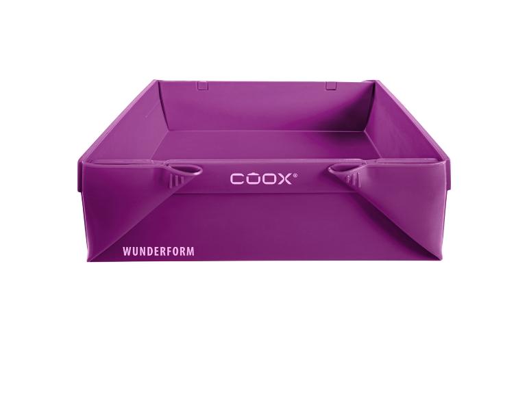 Lila faltbare Backform mit COOX-Logo und WUNDERFORM-Schriftzug
