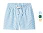 Blau-weiß gestreifte Badeshorts mit Kordelzug, mit Dinosaurier-Designoptionen.