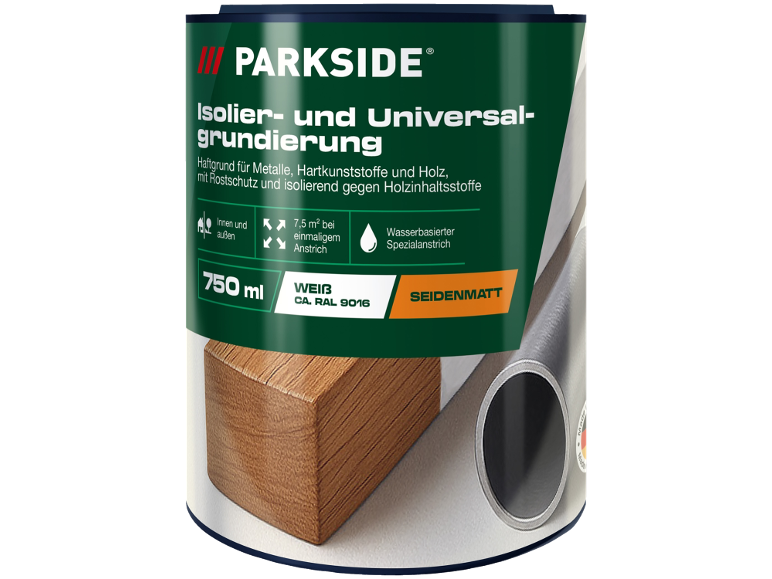 Weißer Isolier- und Universal-Grundierung für Metall, Kunststoff und Holz, 750 ml, seidenmatt.