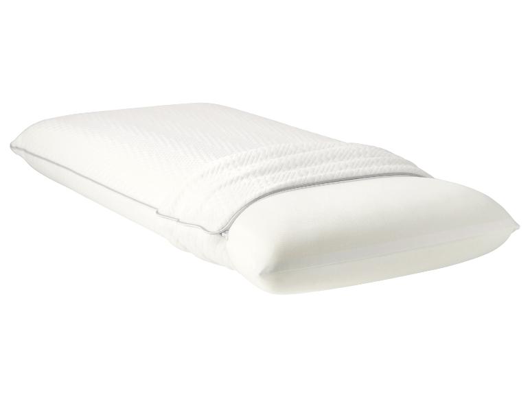 Weißes Memory-Schaum-Kissen mit abnehmbarem Bezug.