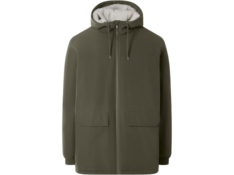 Grüner Herrenparka mit Kapuze und flauschigem Futter