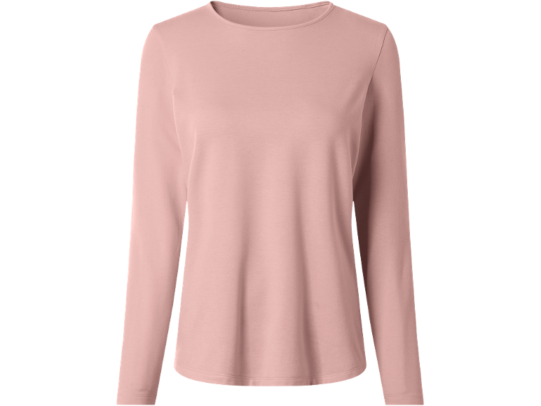 Rosa Langarm-T-Shirt mit Rundhalsausschnitt.