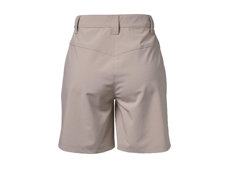 Beige Damenshorts mit hoher Taille und Nahtdetails auf der Rückseite.