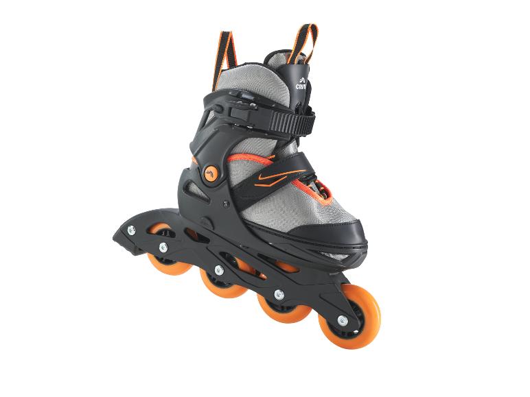 Schwarz-orange Crivit Inlineskates mit orangefarbenen Rollen.