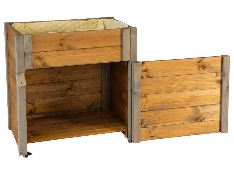 Holz-Hochbeet mit Ablagefach und aufklappbarer Seitenwand auf Rollen