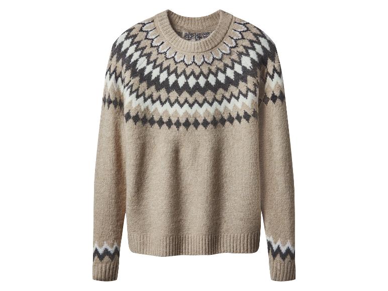 Beiger Pullover mit Fair Isle-Muster in Braun-, Weiß- und Schwarztönen.