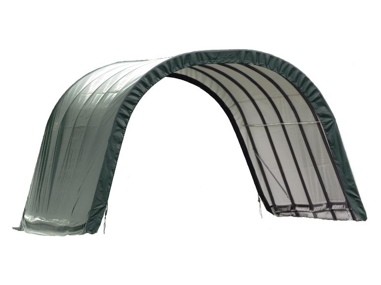 Grüner Tunnelunterstand oder Gewächshaus in Bogenform