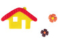 Ein Haus und Blumen aus Knetmasse.