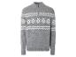 Grauer Pullover mit weihnachtlichem Muster und Reißverschluss.