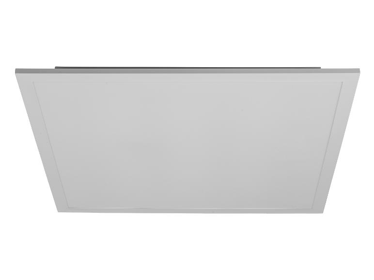 Weiße rechteckige LED-Panel-Leuchte, schräg von unten gesehen