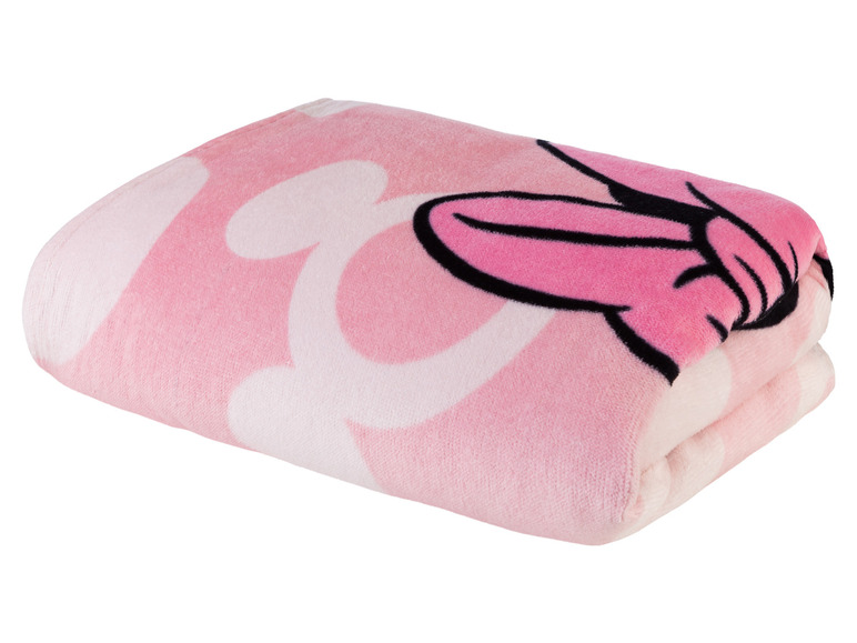 Eine rosa Fleece-Decke mit Minnie Mouse-Motiv.