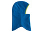 Eine blaue Fleece-Balaclava mit grünen Akzenten.