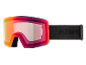 Skibrille mit farbigen Gläsern und schwarzem elastischem Band.