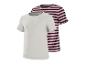 Kurzarm-T-Shirts: eines gestreift in Rosa und Braun, eines cremefarben mit Herz.