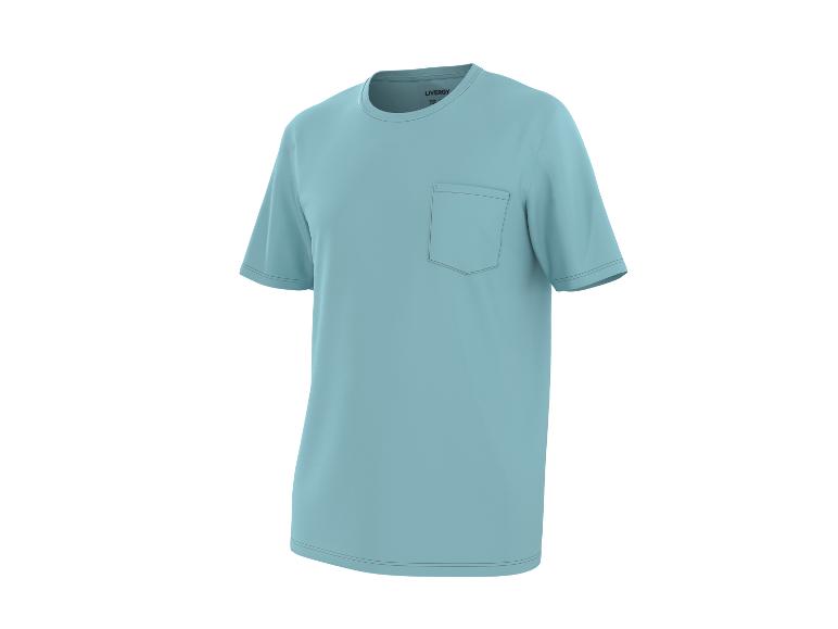 Ein hellblaues T-Shirt von Livery mit einer Brusttasche.