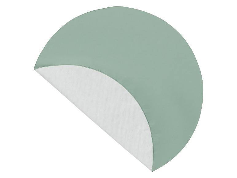 Salbeigrüner halbkreisförmiger Tischuntersetzer mit rutschfester Unterlage.