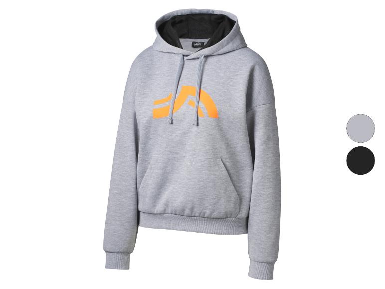 Grauer Hoodie mit orangefarbenem Logo und schwarzem Kapuzenfutter