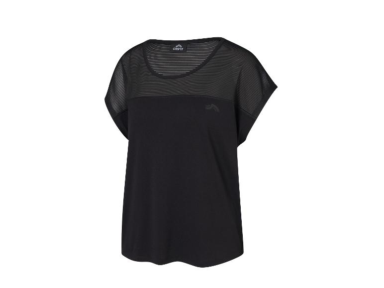 Schwarzes Crivit Sport-T-Shirt mit kurzen Ärmeln und Mesh-Einsätzen.