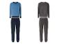 Zwei Pyjama-Sets mit langen Ärmeln, eines blau und eines grau.