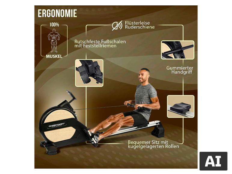 Christopeit Sport Rudergerät Vico und seine ergonomischen Merkmale. [KI-generiertes Bild]
