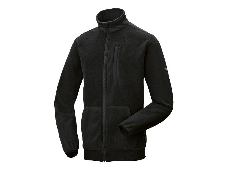 Herren-Fleecejacke in Schwarz mit Reißverschluss und Stehkragen.