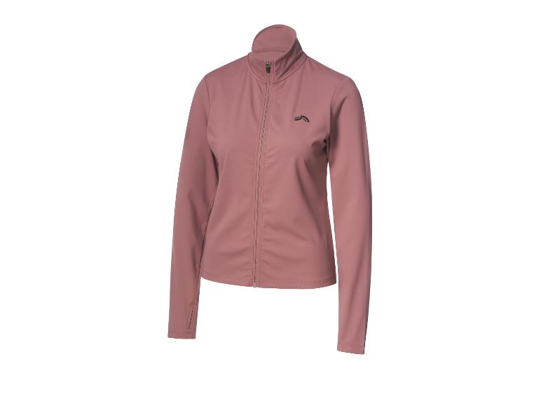 Eine rosa Sportjacke mit Reißverschluss und schwarzem Logo auf der Brust.