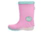 Rosa Kindergummistiefel mit türkisfarbenem Futter und Regenbogen-Wolken-Dekor